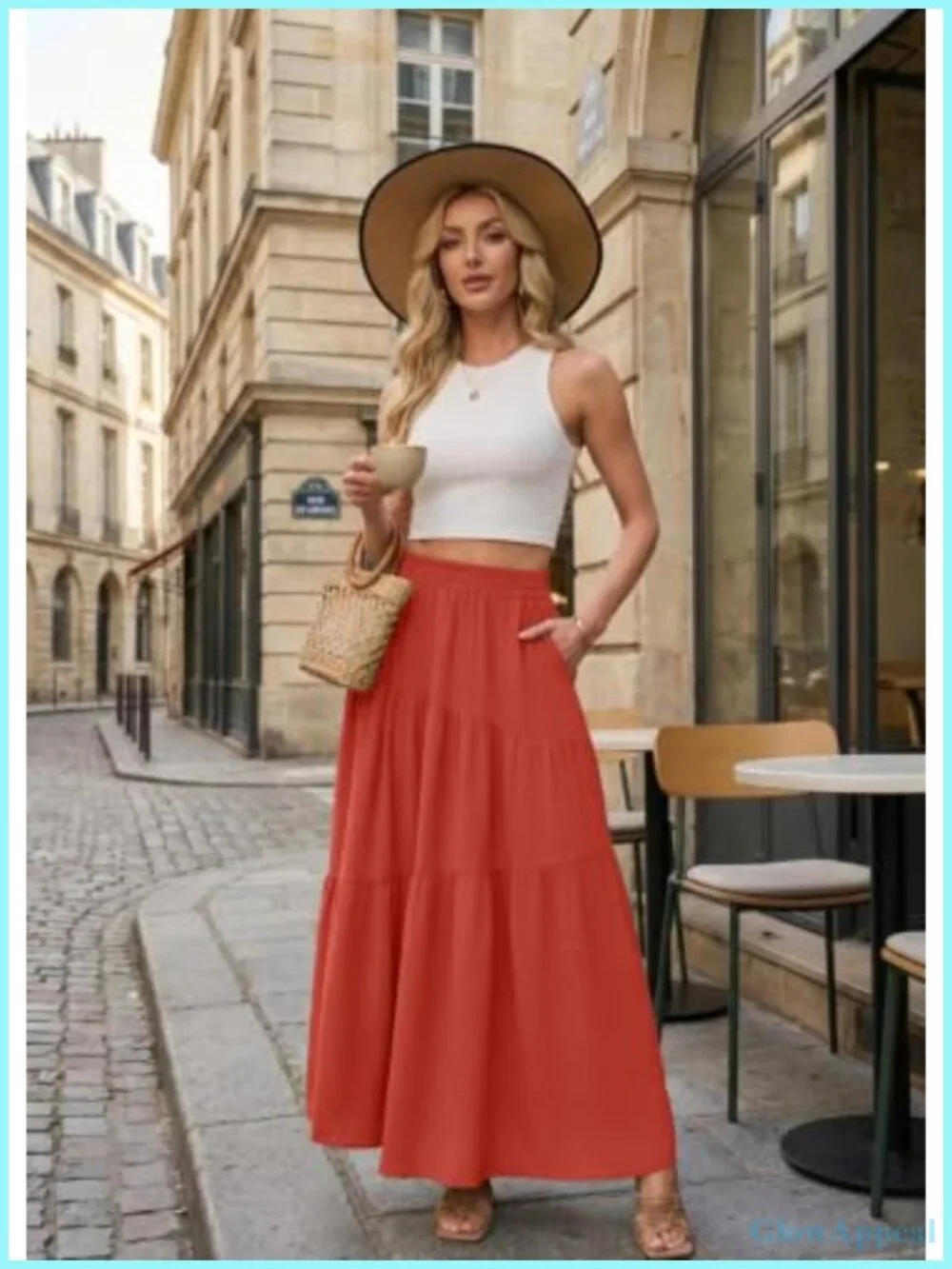 High Waist Tiered Maxi Skirt with Pockets Flowy A-Line Boho Casual Lightweight
